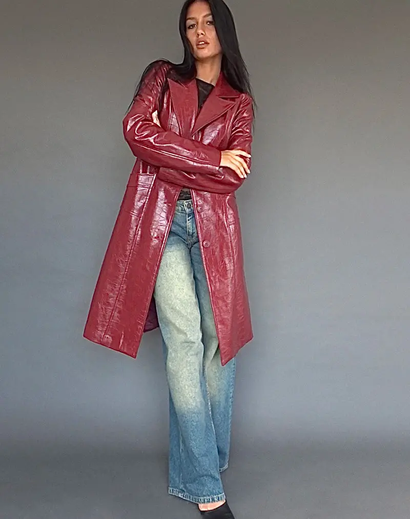 Abigail Coat In Matte Pu Croc Burgundy 1