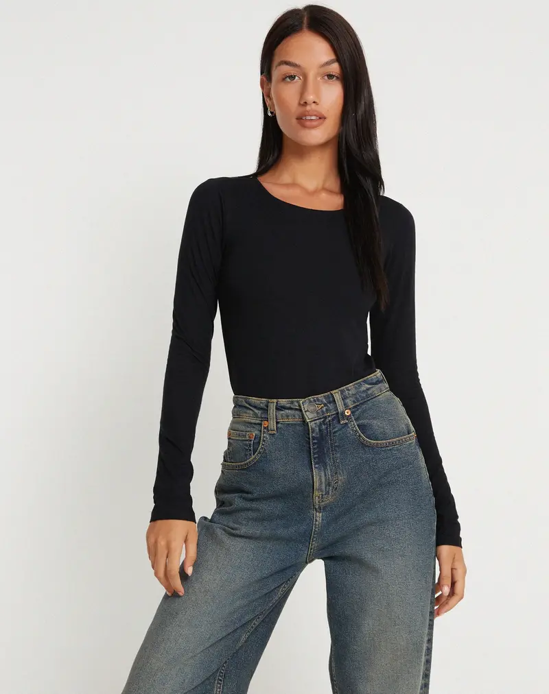 Abra Long Sleeve Bodysuit In Black 1