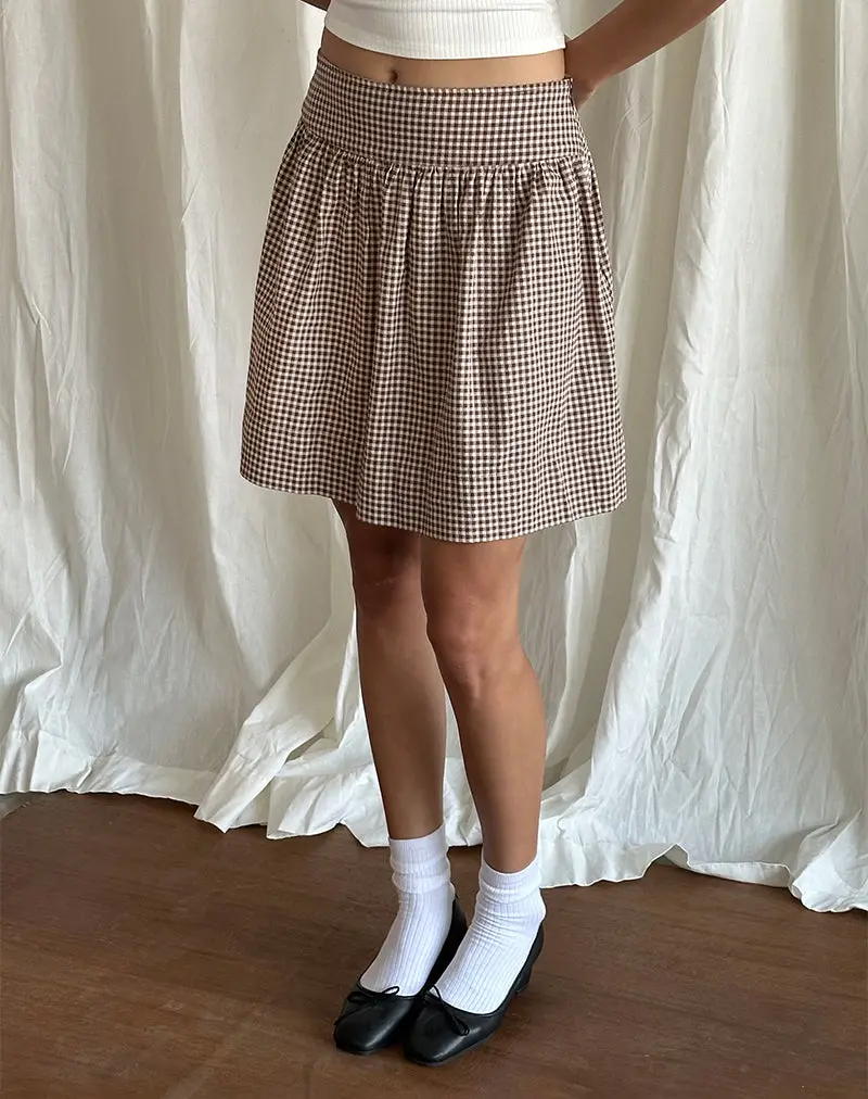 Adinda Midi Skirt In Mini Gingham Brown 1