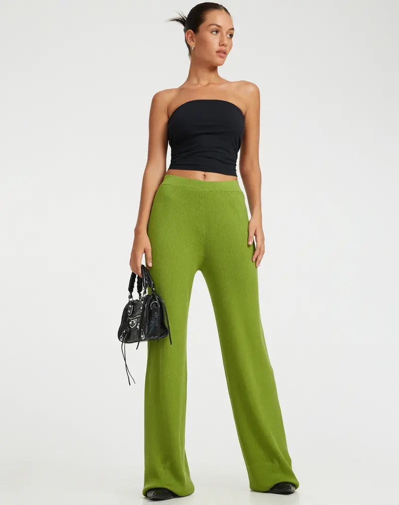 Adolia Knitted Flared Leg Trouser In Golden Lime 1