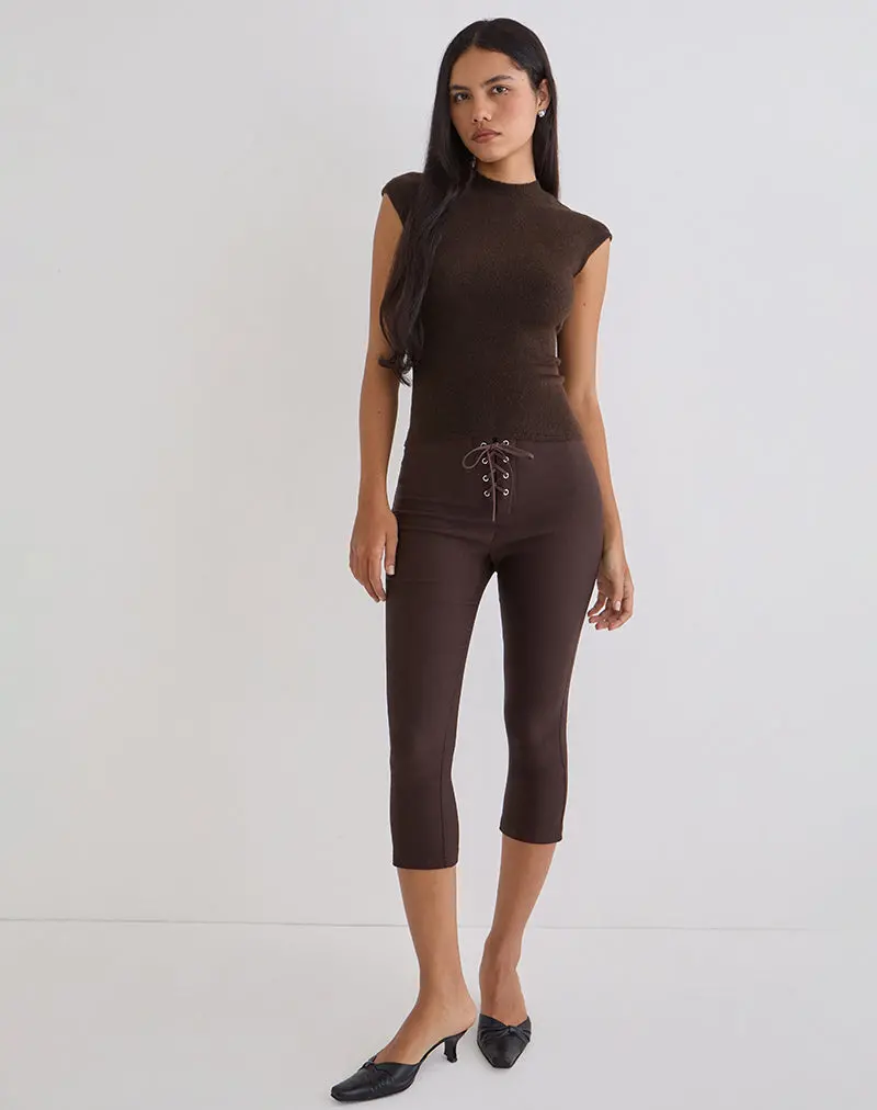 Aelva Lace Up Capri In Tailoring Dark Brown 1