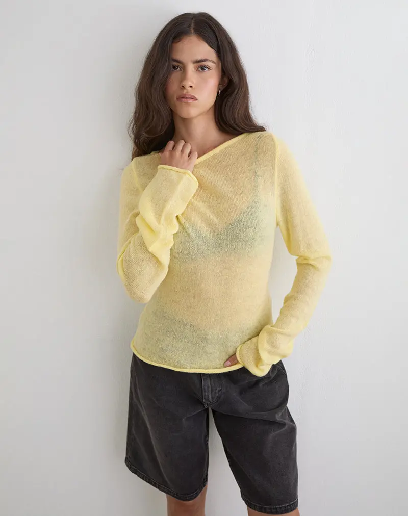 Aika Long Sleeve Top In Sheer Knit Lemon 1