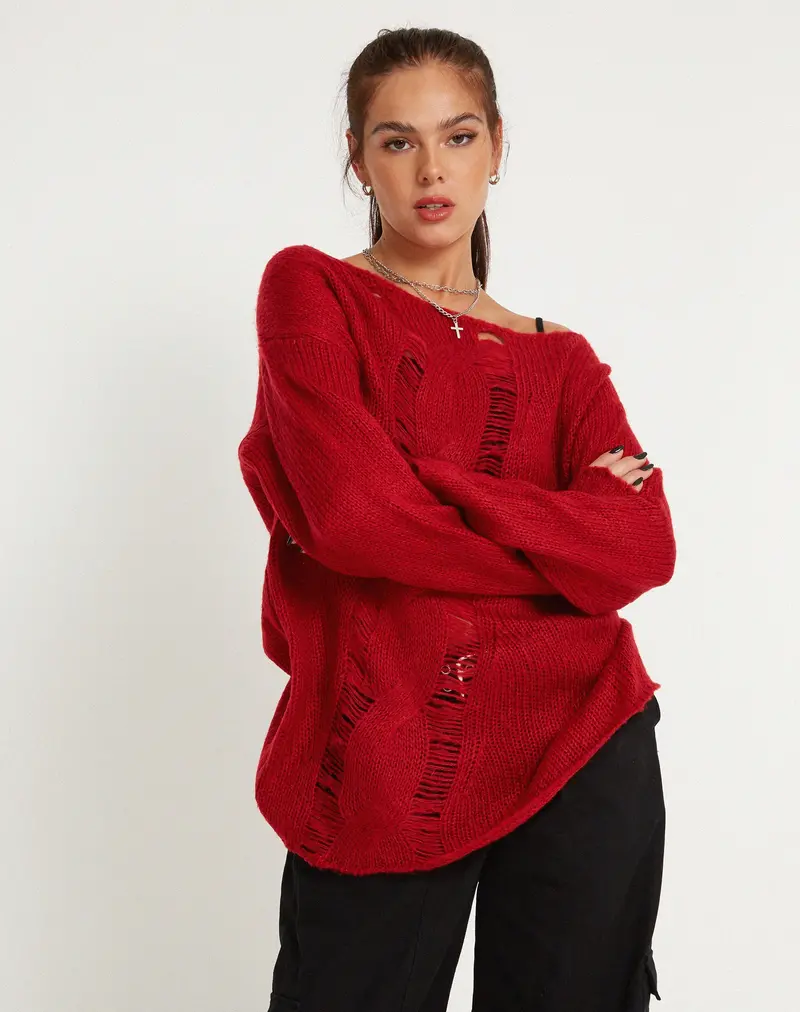 Akohara Laddered Knitted Top In Molten Lava 1