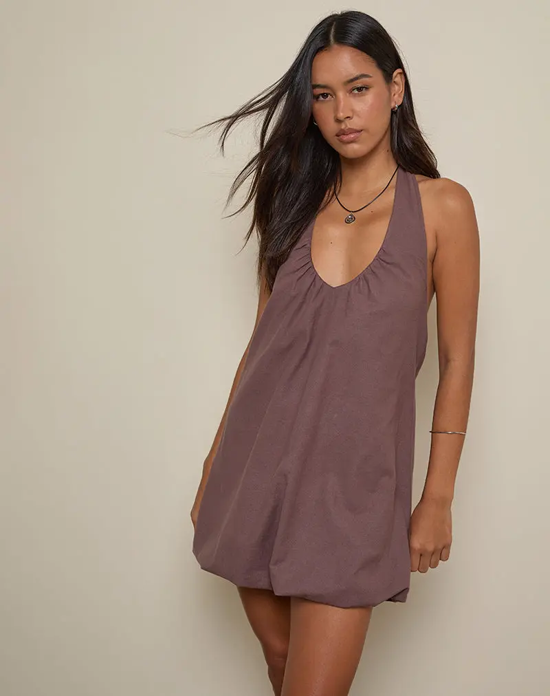 Alcinder Linen Mini Dress In Deep Taupe 1