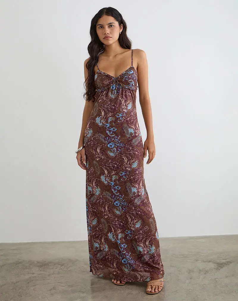 Alnaka Maxi Dress In Feathery Paisley Brown 1