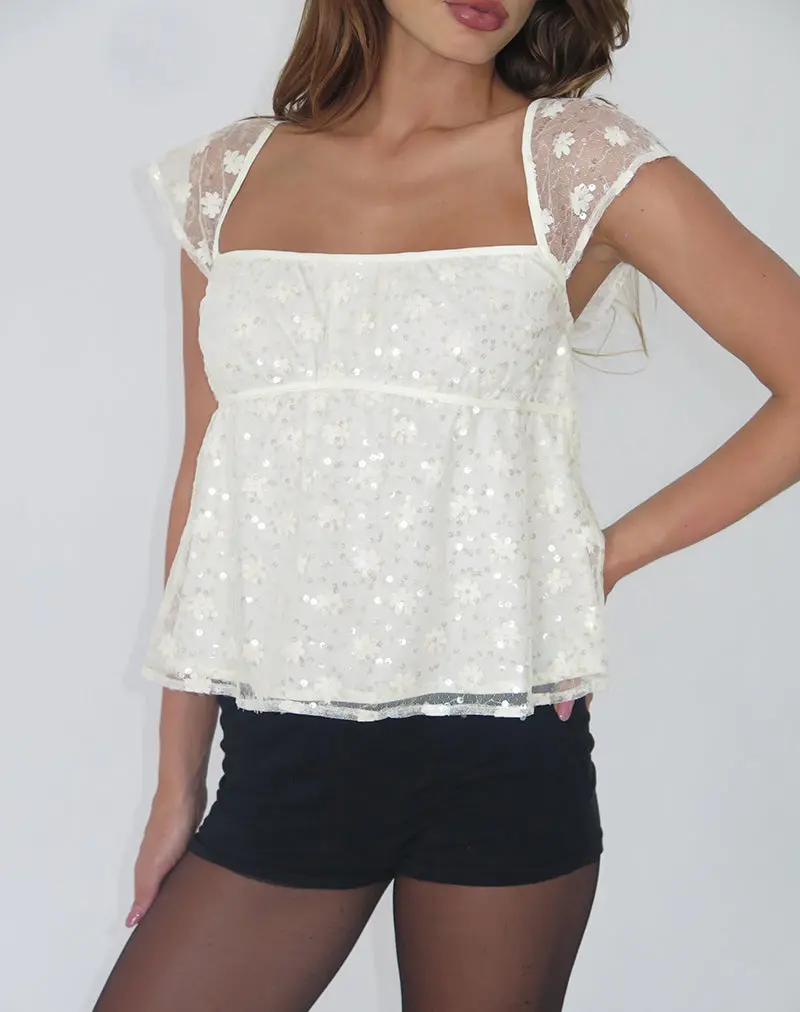 Aloysia Top In Sequin Lace Ivory 1