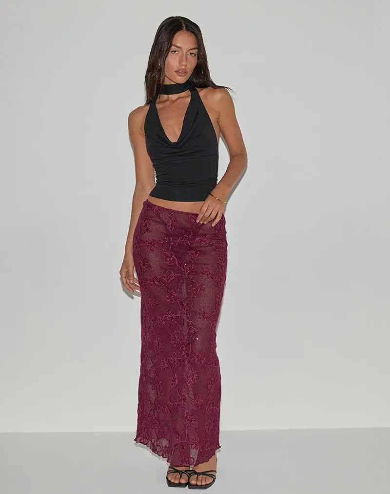 Alphia Maxi Skirt In Sequin Knit Burgundy 1