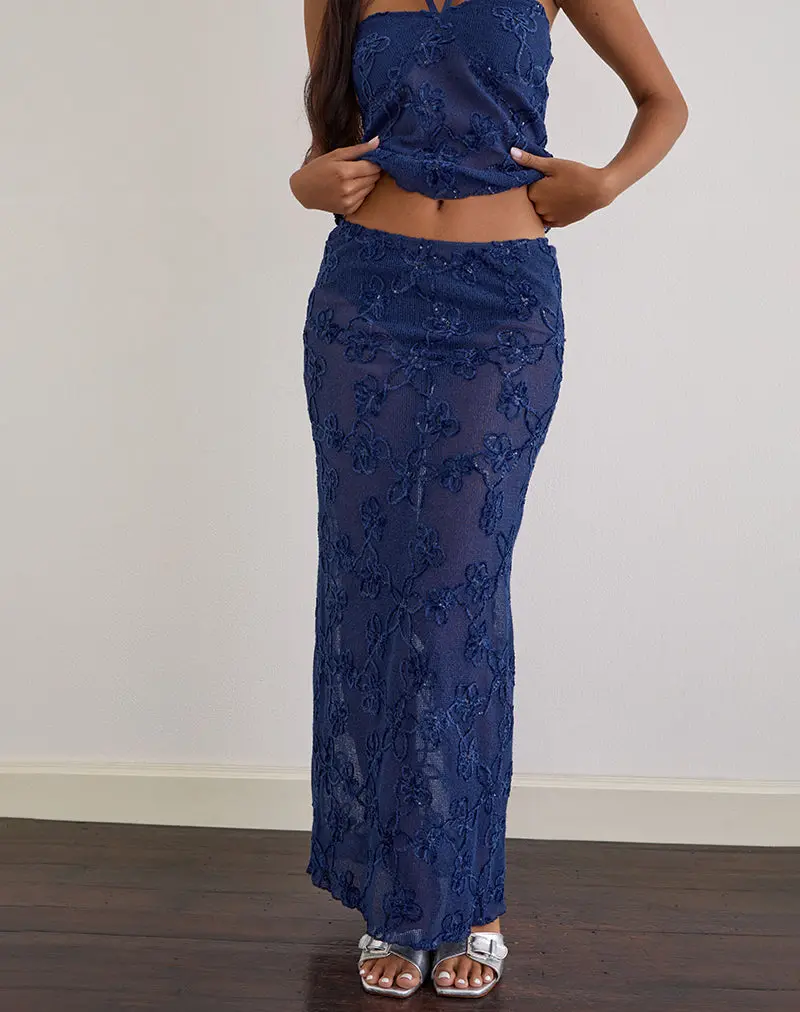 Alphia Maxi Skirt In Sequin Knit Navy 1