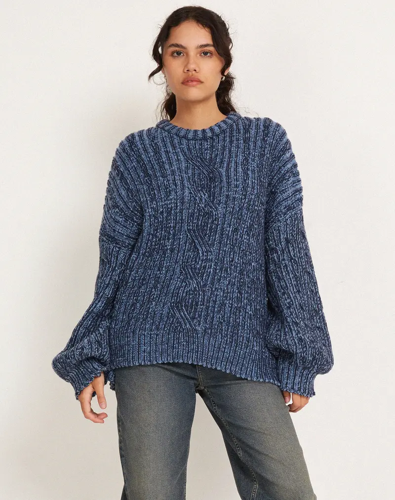 Amieta Knitted Jumper In Two Tone Blue 1