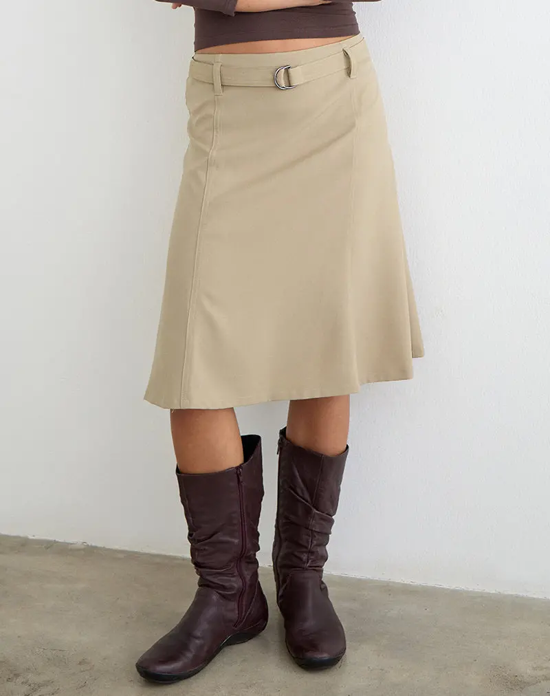 Anica Midi Skirt With Belt In Beige 1