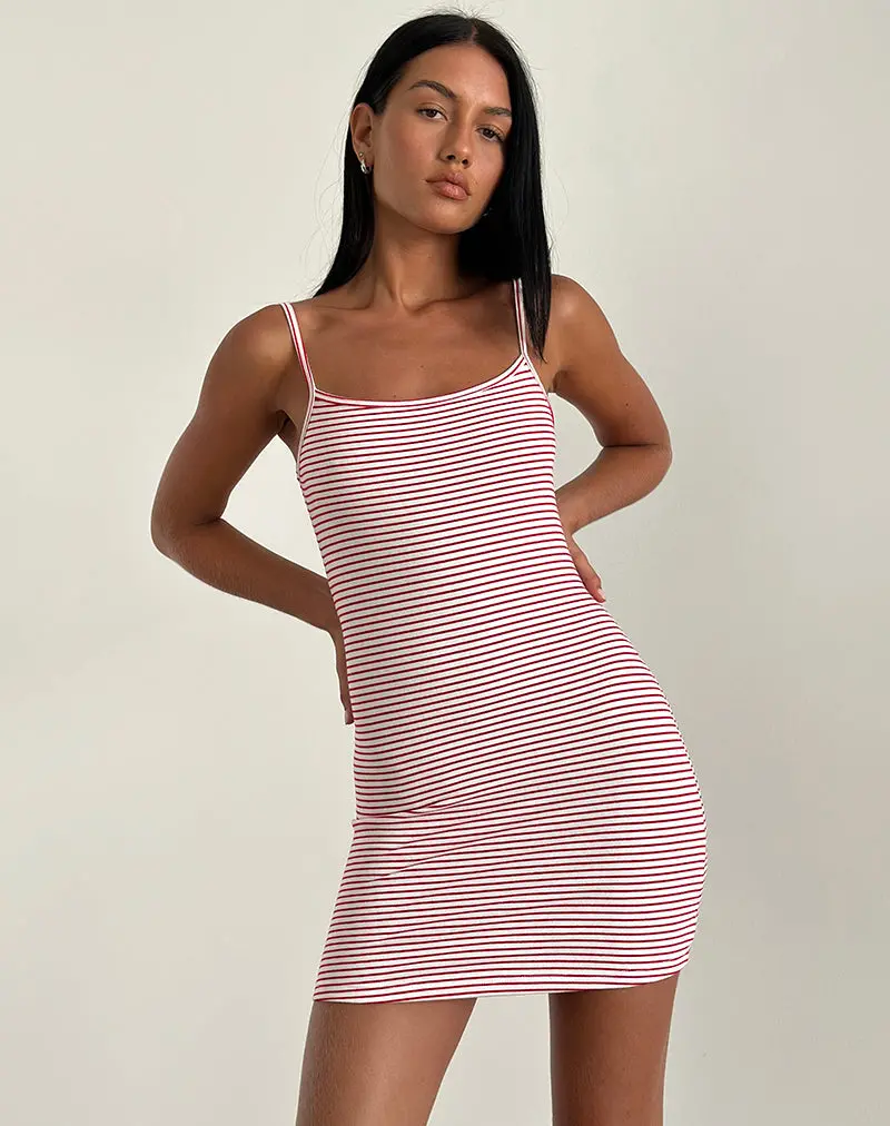 Anzhelina Strappy Mini Dress In Red And White Stripe 1