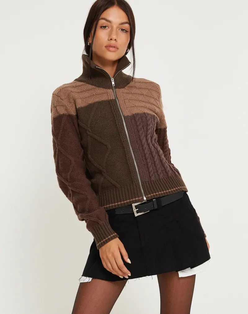 Arelius Knitted Jacket In Tonal Brown 1