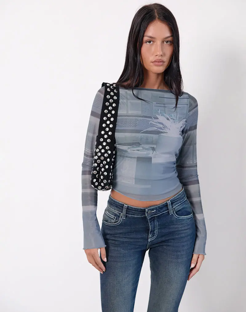 Armali Long Sleeve Top In Parlour Print Blue 1