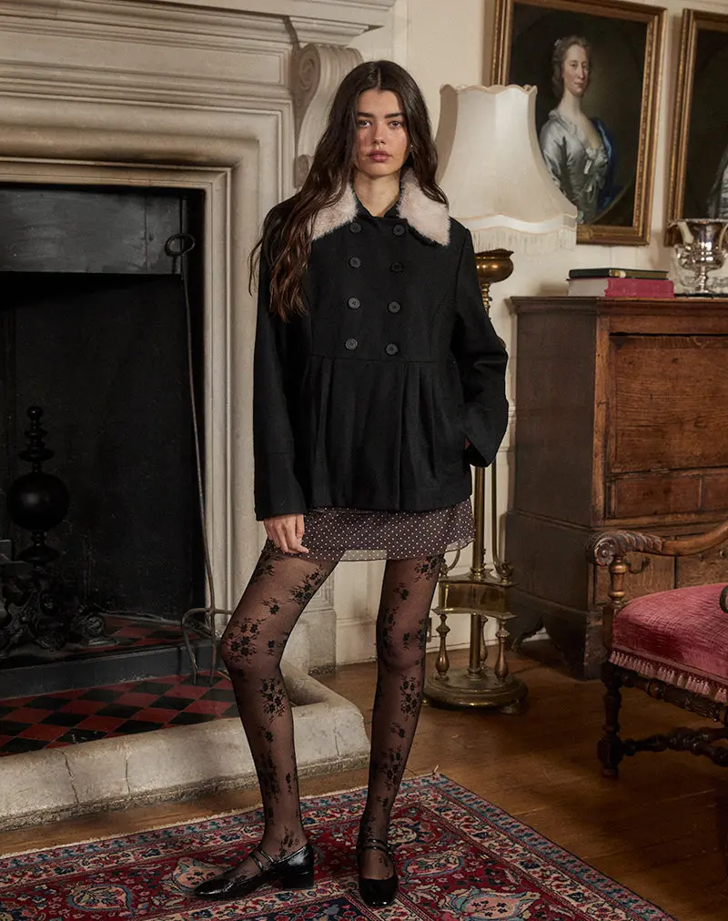 Arsil Double Breasted Coat In Black Wool 1
