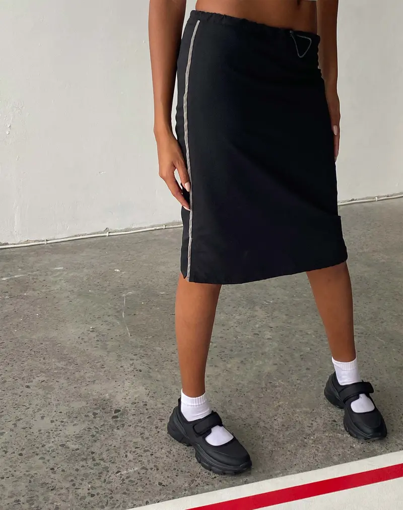 Ashlyn Cargo Midi Skirt In Black With White Stripe 1