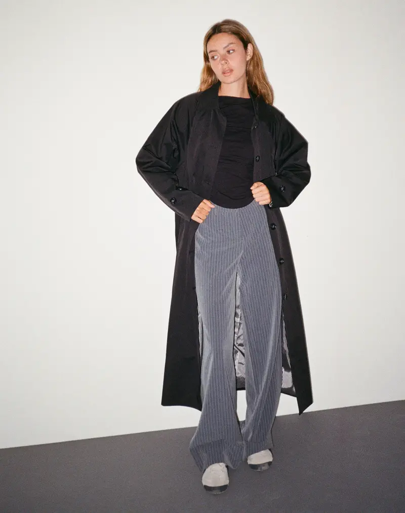 Assa Trench Coat In Black With Stripe Lining 1