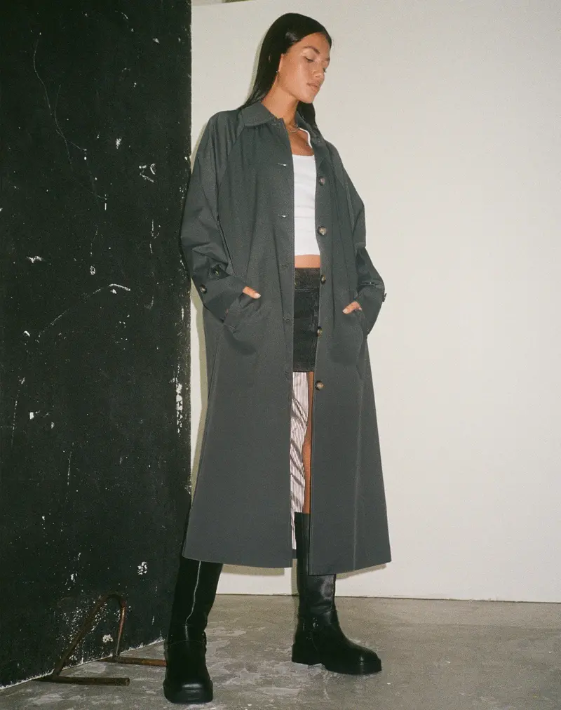 Assa Trench Coat In Light Charcoal With Stripe Lining 1