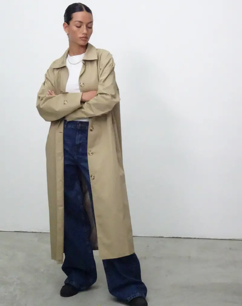 Assa Trench Coat In Tan With Stripe Lining 1