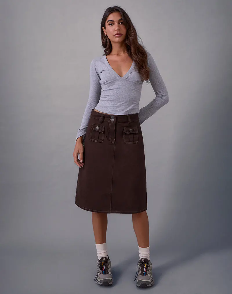 Astor Midi Skirt In Brown With Contrast Stitch 1