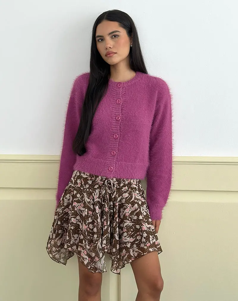 Audrina Cardigan In Fluffy Knit Grape 1