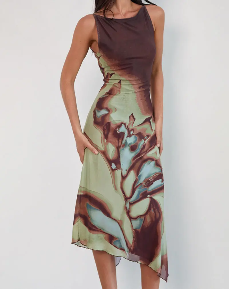 Aysun Midi Dress In Lumen Mesh Brown 1