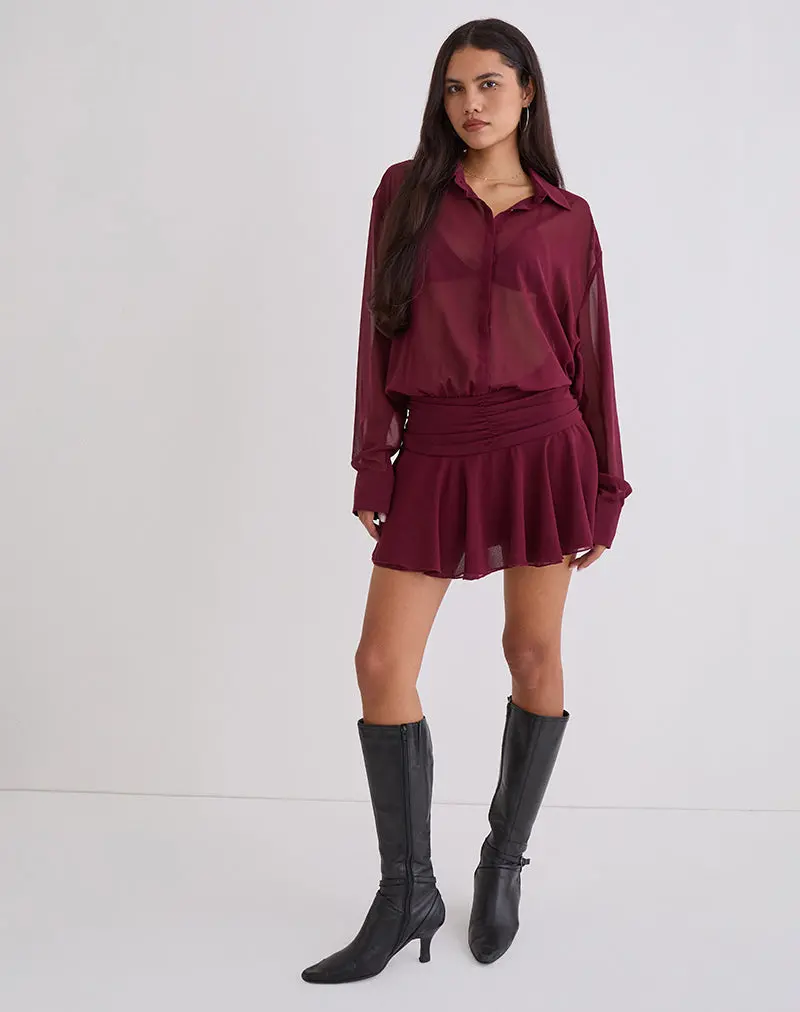 Azphira Long Sleeve Button Up Playsuit In Burgundy 1