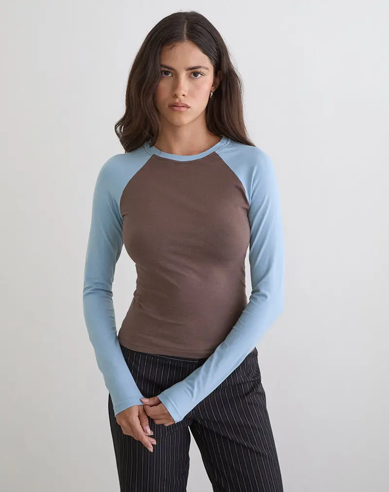 Balqis Long Sleeve Top In Coffee Quartz Nantucket Blue Combinaton 1