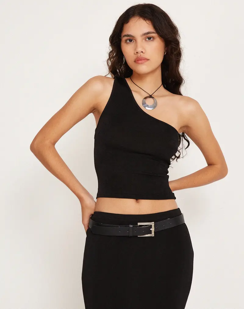 Bay One Shoulder Top In Black 1