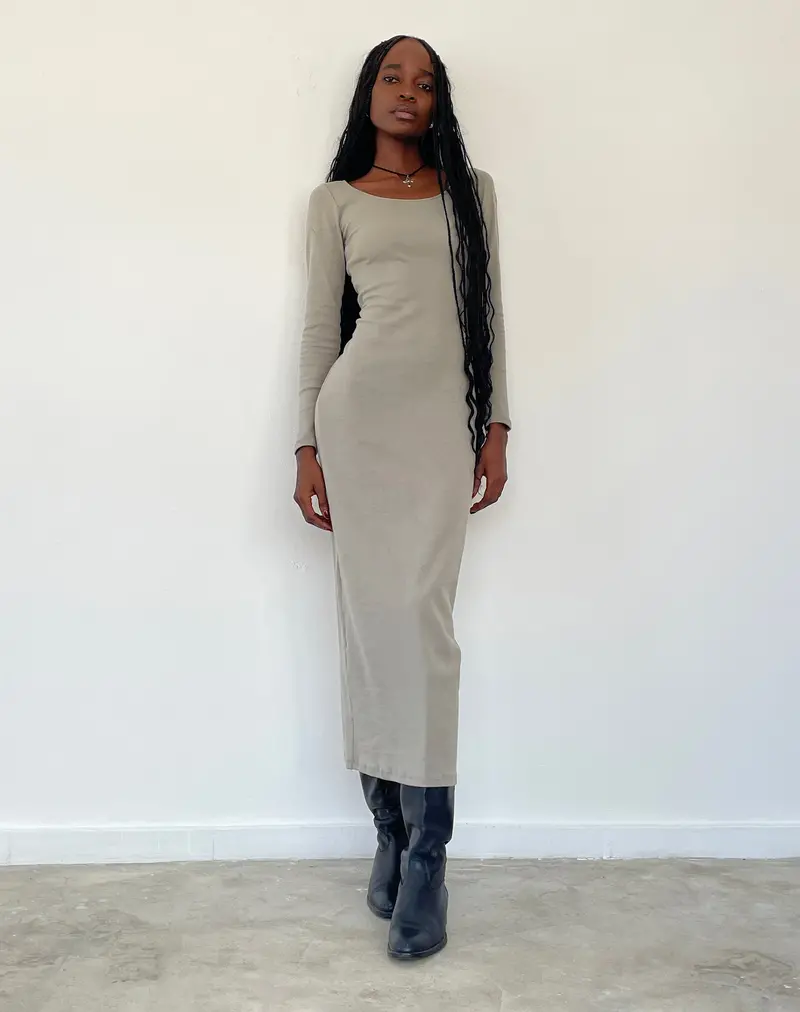 Belila Long Sleeve Maxi Dress In Sage Grey 1