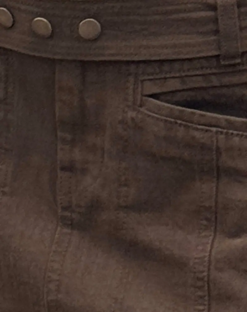 Belted Denim Mini Skirt In Chocolate Brown 7