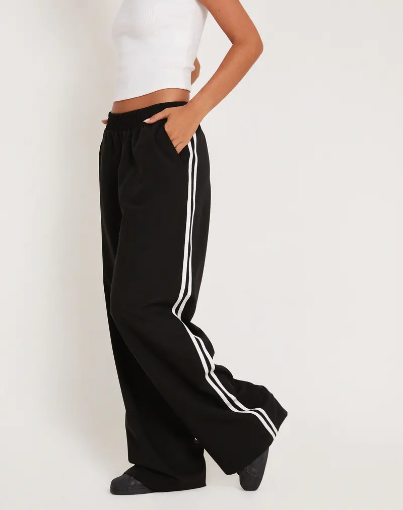 Bennett Wide Leg Trouser In Tailoring Black With White Stripe 1