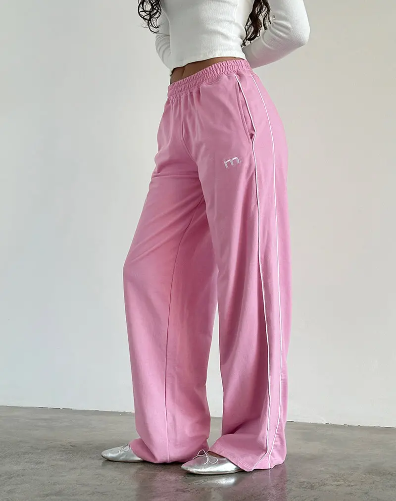 Benton Jogger In Flamingo Pink With White Binding And M Embroidery 1