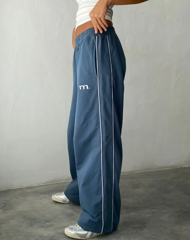 Benton Wide Leg Jogger In Blue With 'M' Embroidery 1