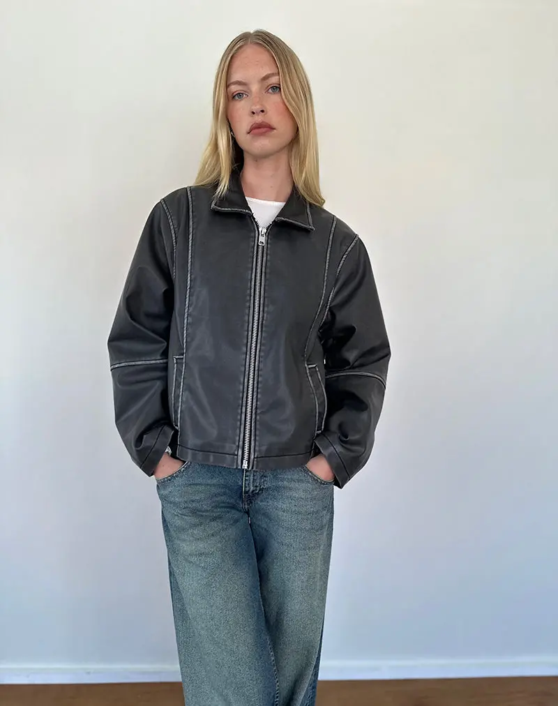 Brittany Distressed Jacket In Pu Black 1