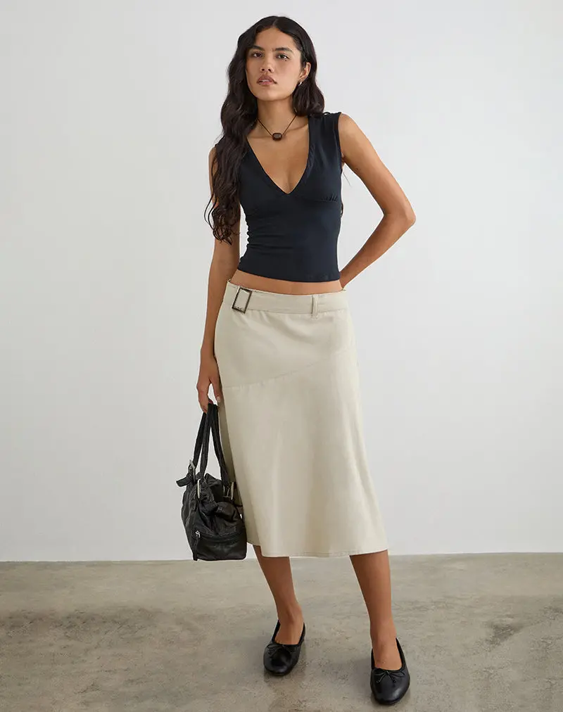 Cabot Midi Skirt With Belt In Cotton Twill Latte 1