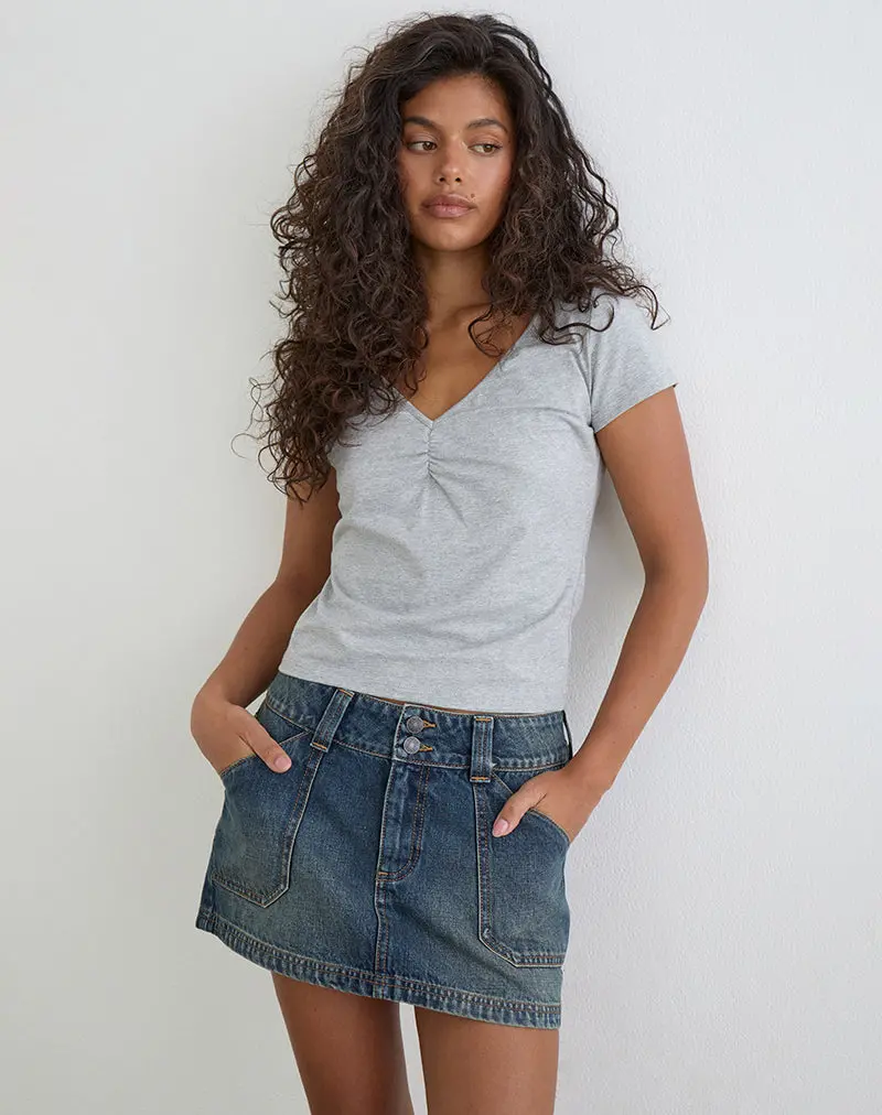 Cargo Denim Mini Skirt In Dirty Green 1