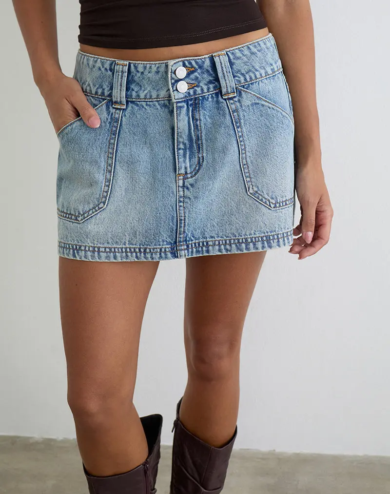 Cargo Denim Mini Skirt In Vintage Blue Wash 1