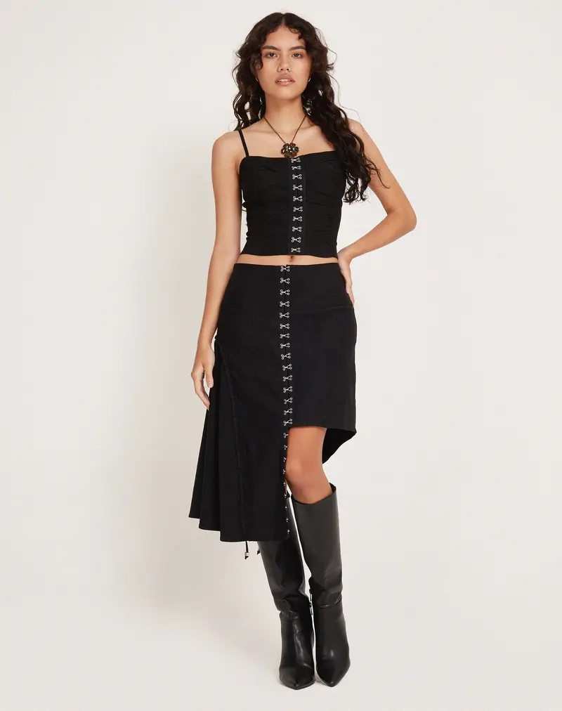Carlisia Asymmetrical Midi Skirt In Black 1