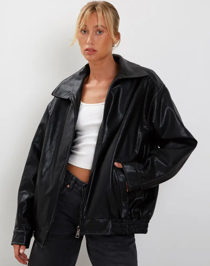 Cavita Jacket In Black With Grey Top Stitch 1