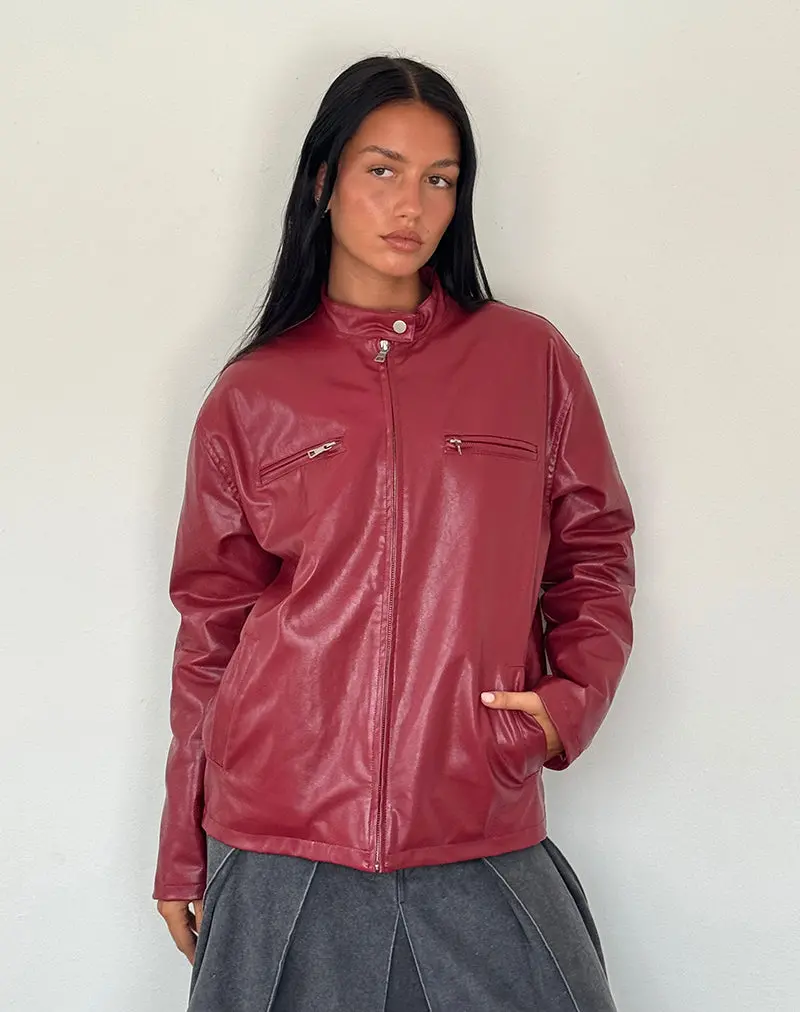 Charlize Moto Jacket In Pu Red 1