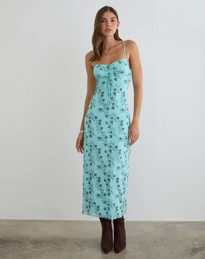 Collete Midi Dress In Winding Ivy Blue 1