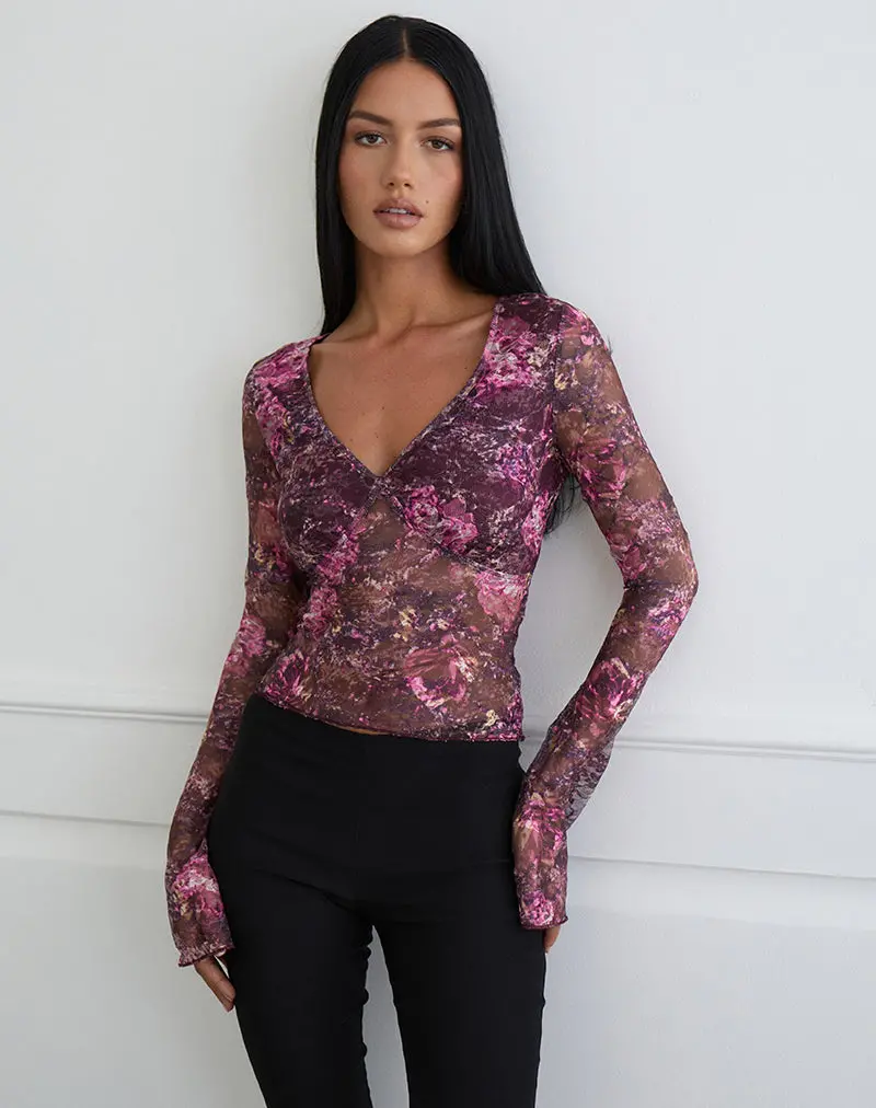 Copriva Top In Abstract Rose Pink And Plum 1