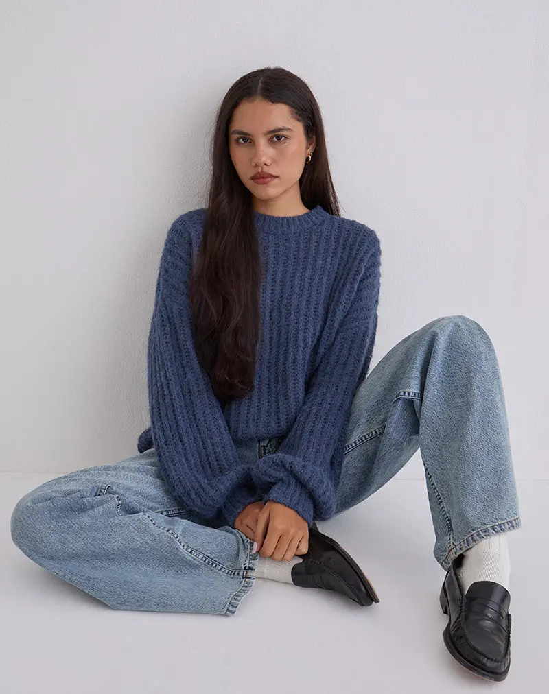 Daren Oversized Knitted Jumper In Navy 1