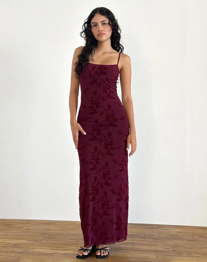 Darsih Maxi Dress In Botanical Flower Maroon 1