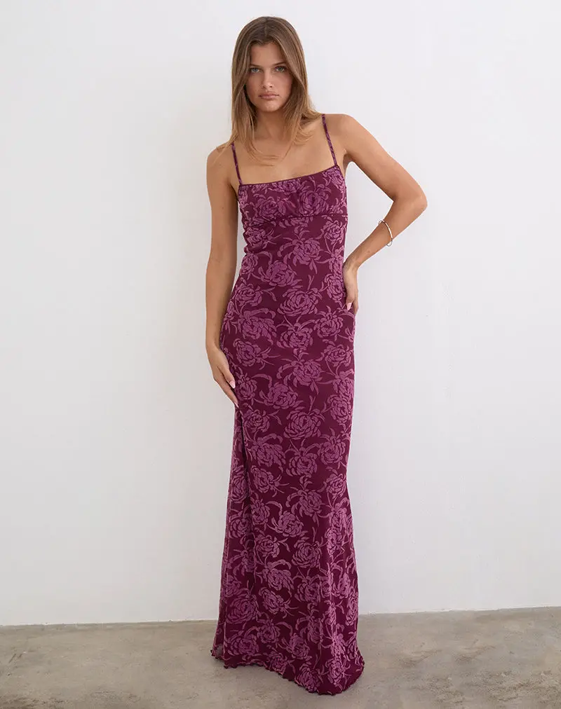 Darsih Maxi Dress In Flock Shadow Leaf Plum 1