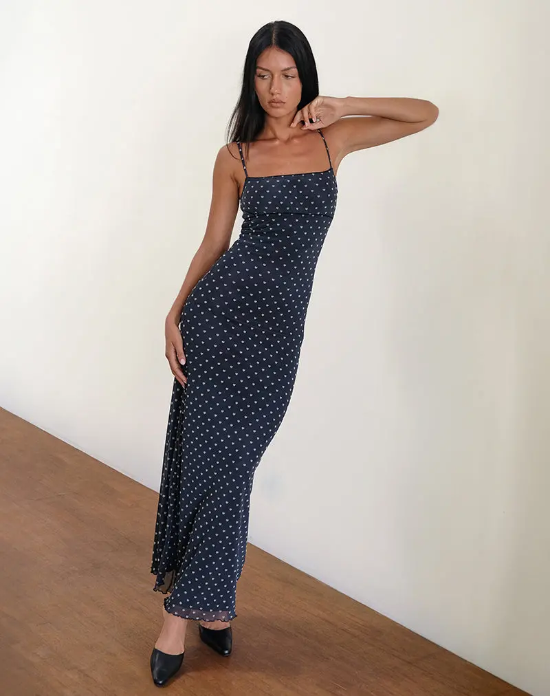Darsih Maxi Dress In Heart Flock Navy And Yellow 1