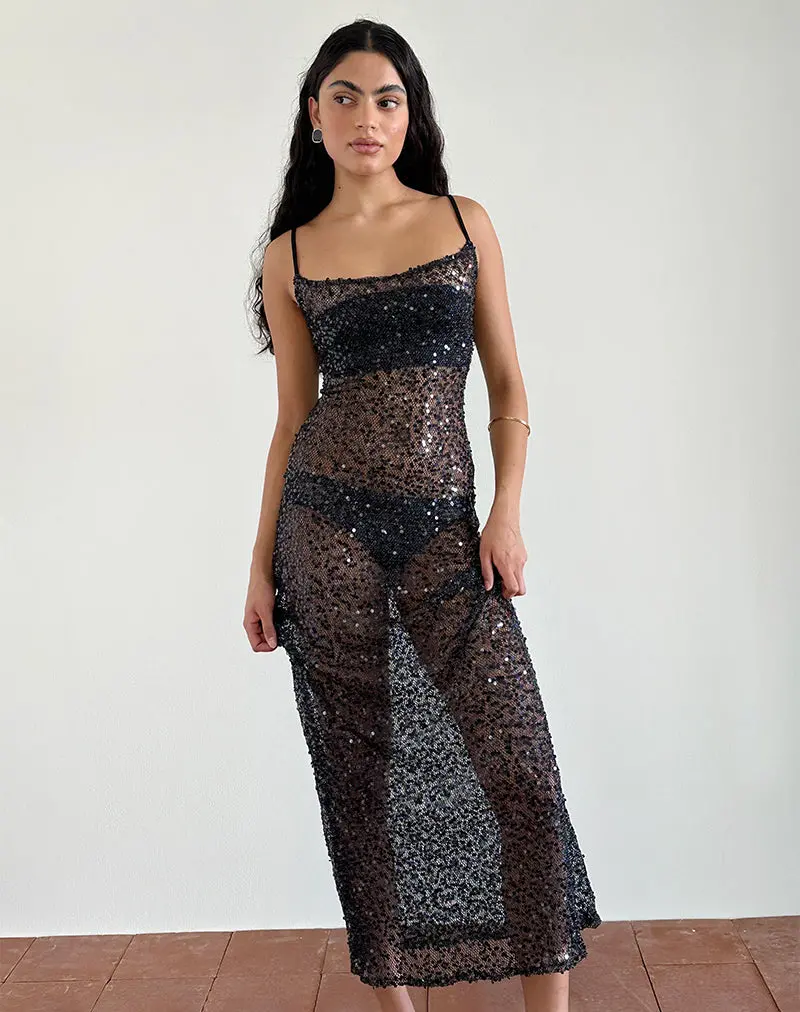 Darsih Maxi Dress In Sequin Mesh Black 1
