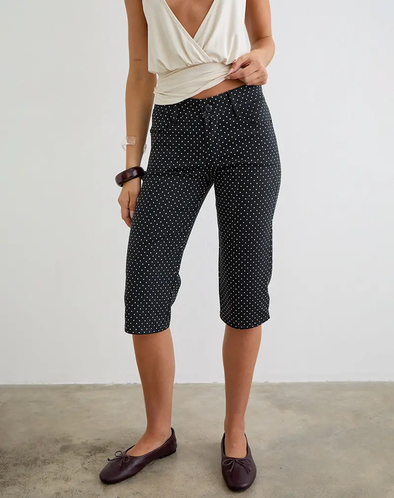 Dassah Capri Trouser In Black With Micro Polka White 1