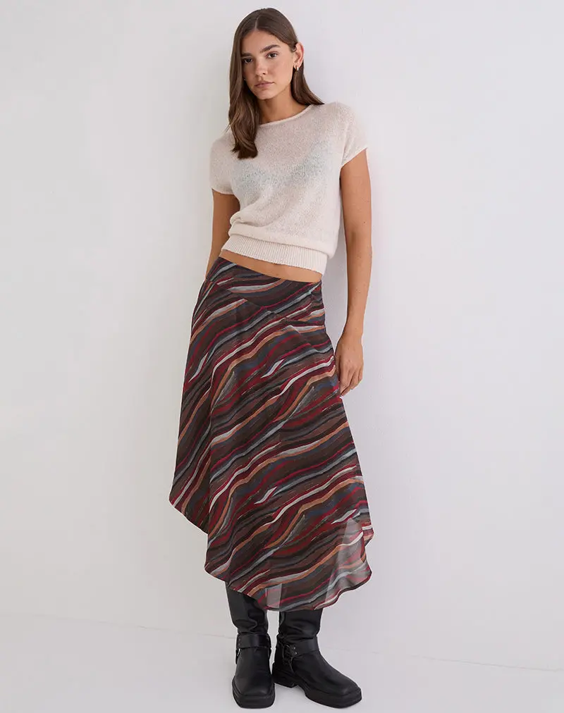 Diona Midi Skirt In Chiffon 70'S Shadow Stripe 1