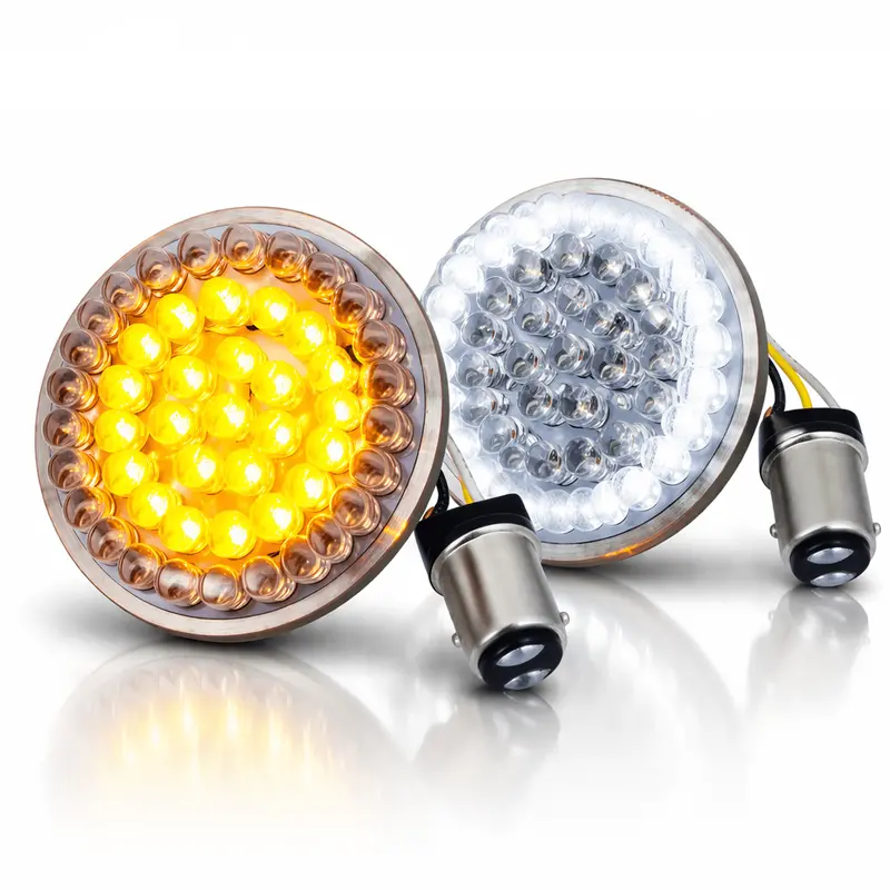 Eagle Lights 2” Front Led Turn Signal With Halo Running Light Kit For Harley-Davidson® - White Halo Ring / Amber Turn Signal / 1157 Base 1
